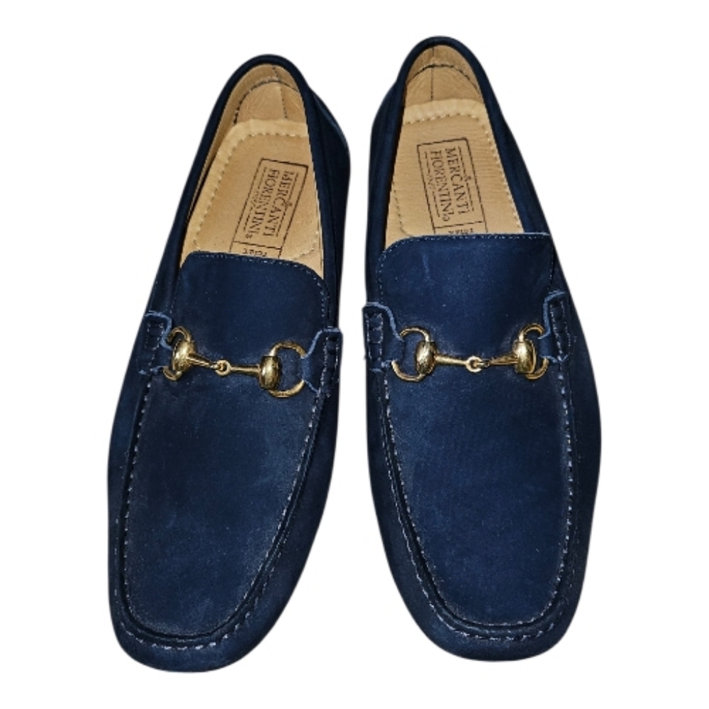 Mercanti Fiorentini Blue Suede Horsebit Driving Loafers | US Men’s 8.5M